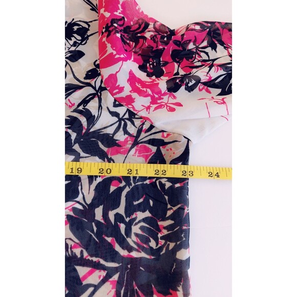 Joseph Ribkoff Size US 12 Artsy Longline Asymmetric Sheer Roll Tab Floral Blouse - Picture 4 of 5